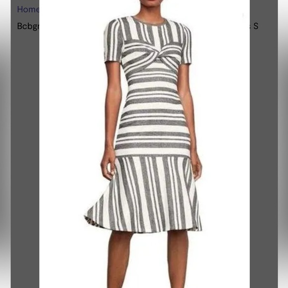 NWT BCBG MaxAzria Gray & White Striped Twist Front Midi dress Size S - Picture 9 of 12